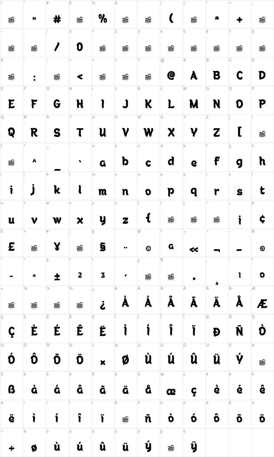 Vanila Moont Mapa de caracteres Vanila Moontfont character map