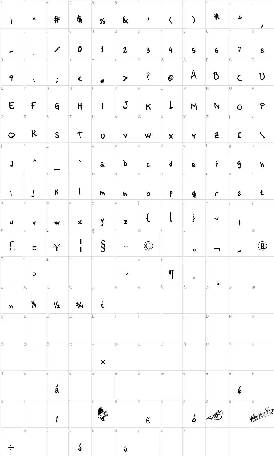 Vastorga Bold Letterfont character map