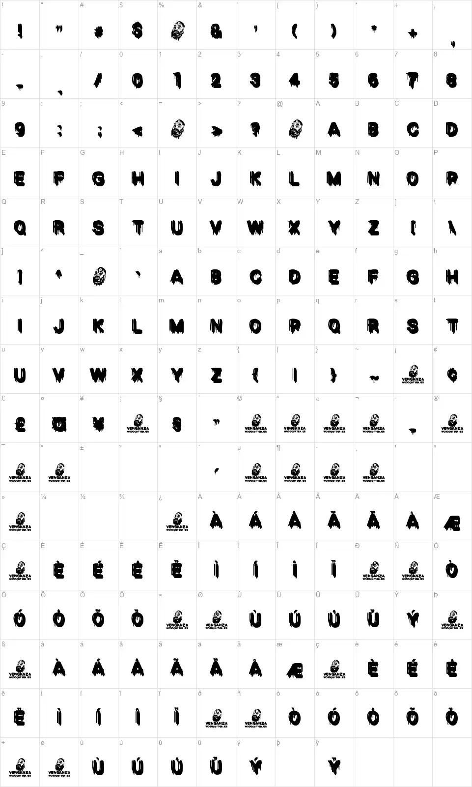 Venganzafont character map