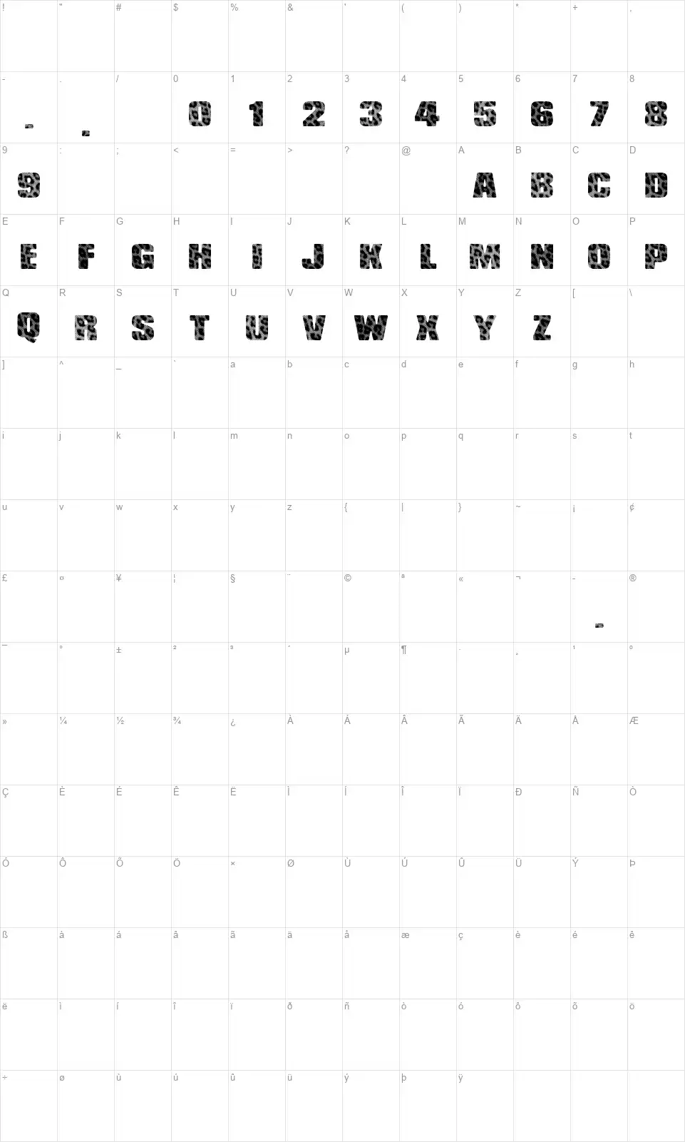 Venus Fursfont character map