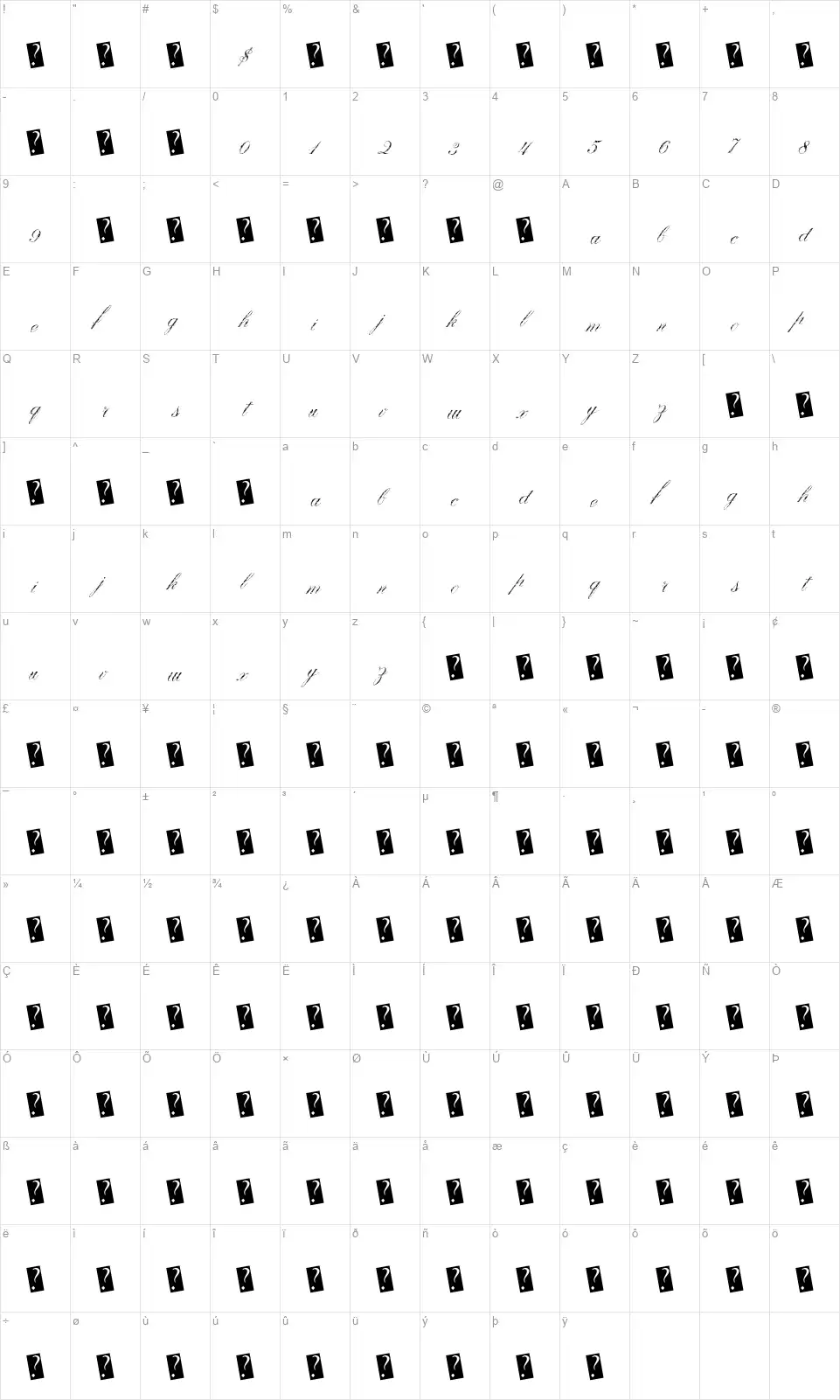 Victory Timefont character map