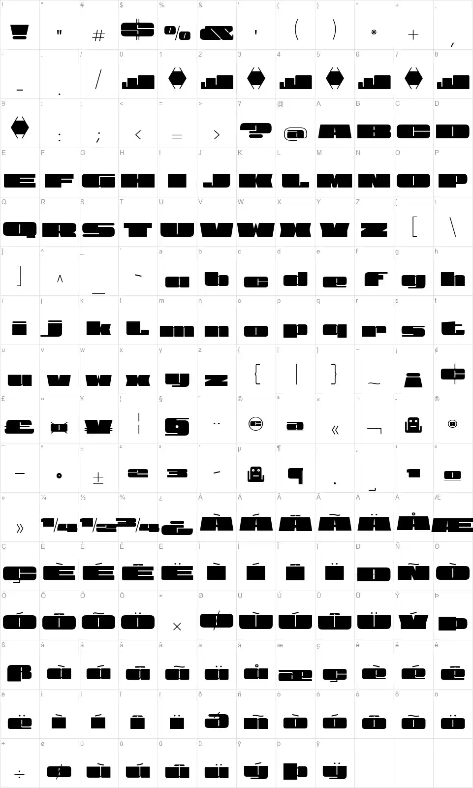 View Black Romanfont character map