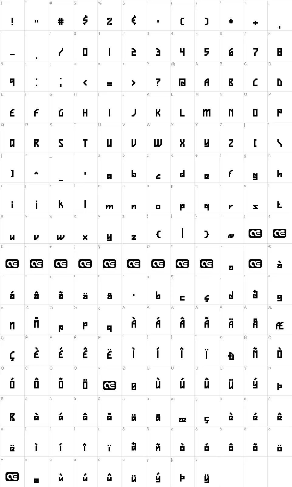 Vigilance BRKfont character map