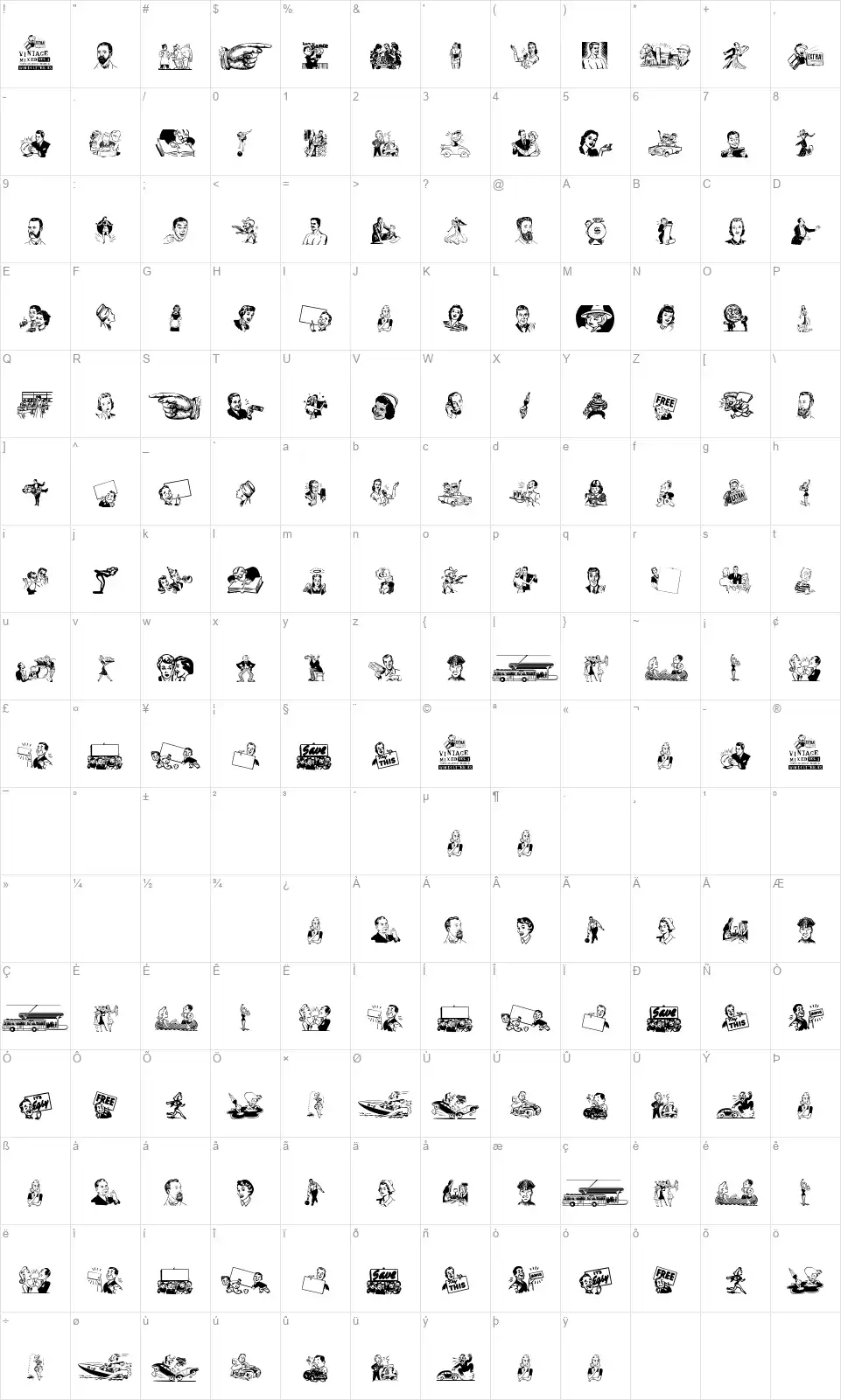 Vintage Mixed vol1font character map