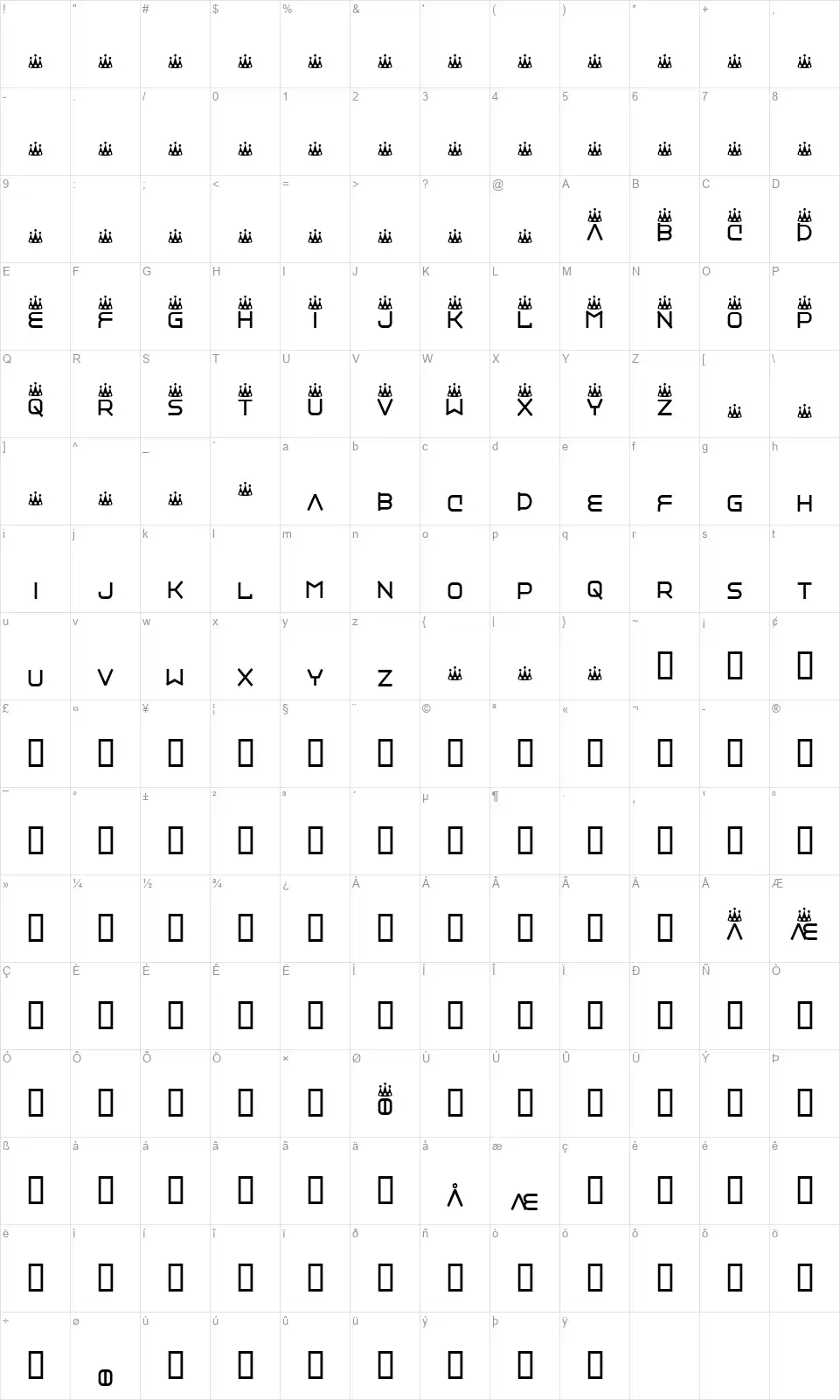 Vinyl Repair Kitfont character map