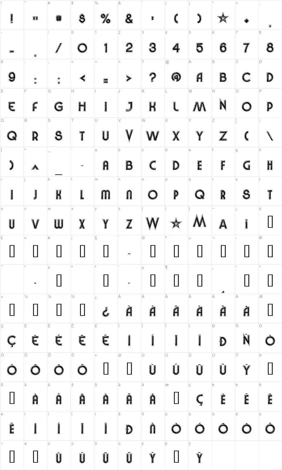 Vinyl Smooth BVfont character map