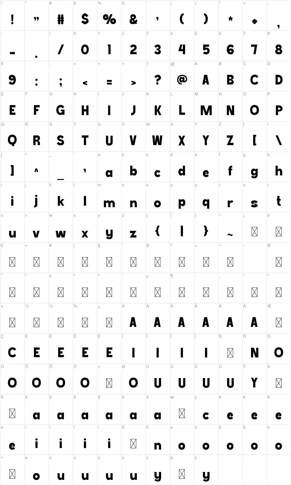 Viralfont character map