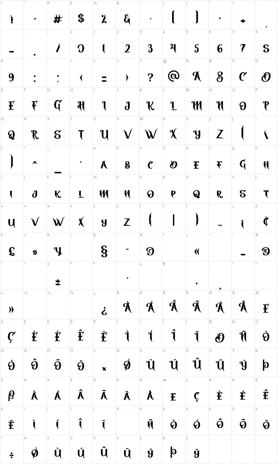 Vires Gollemfont character map