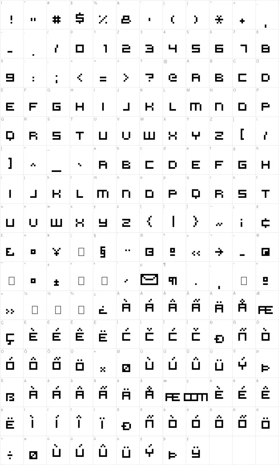 Virtual DJfont character map
