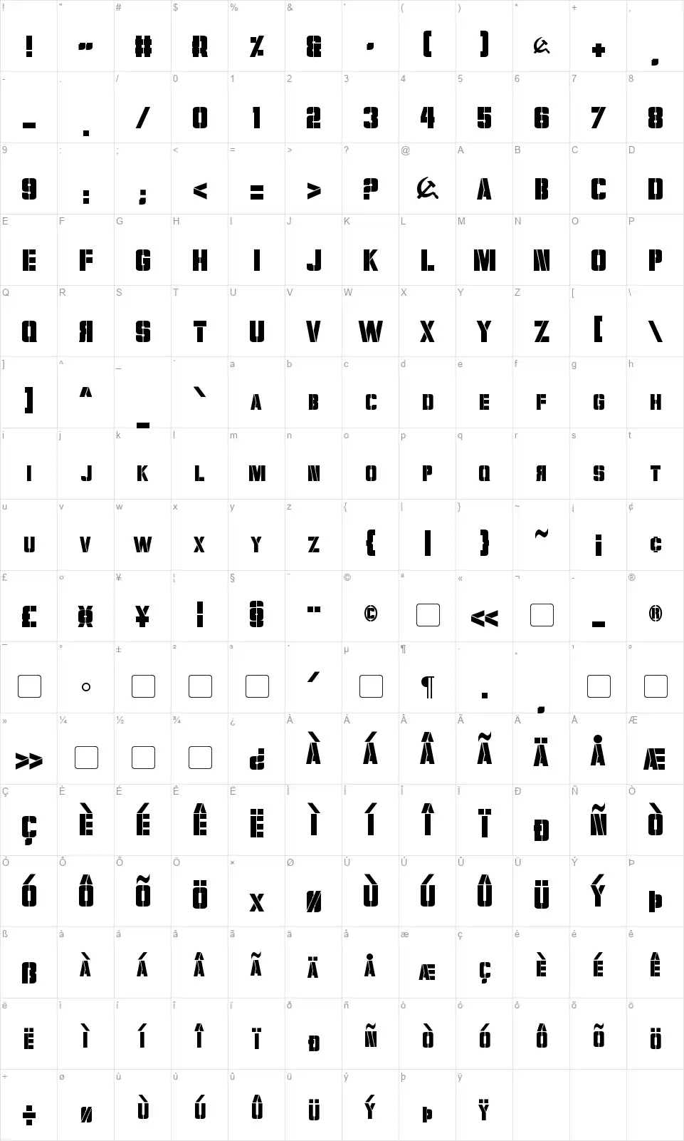 Volkofffont character map