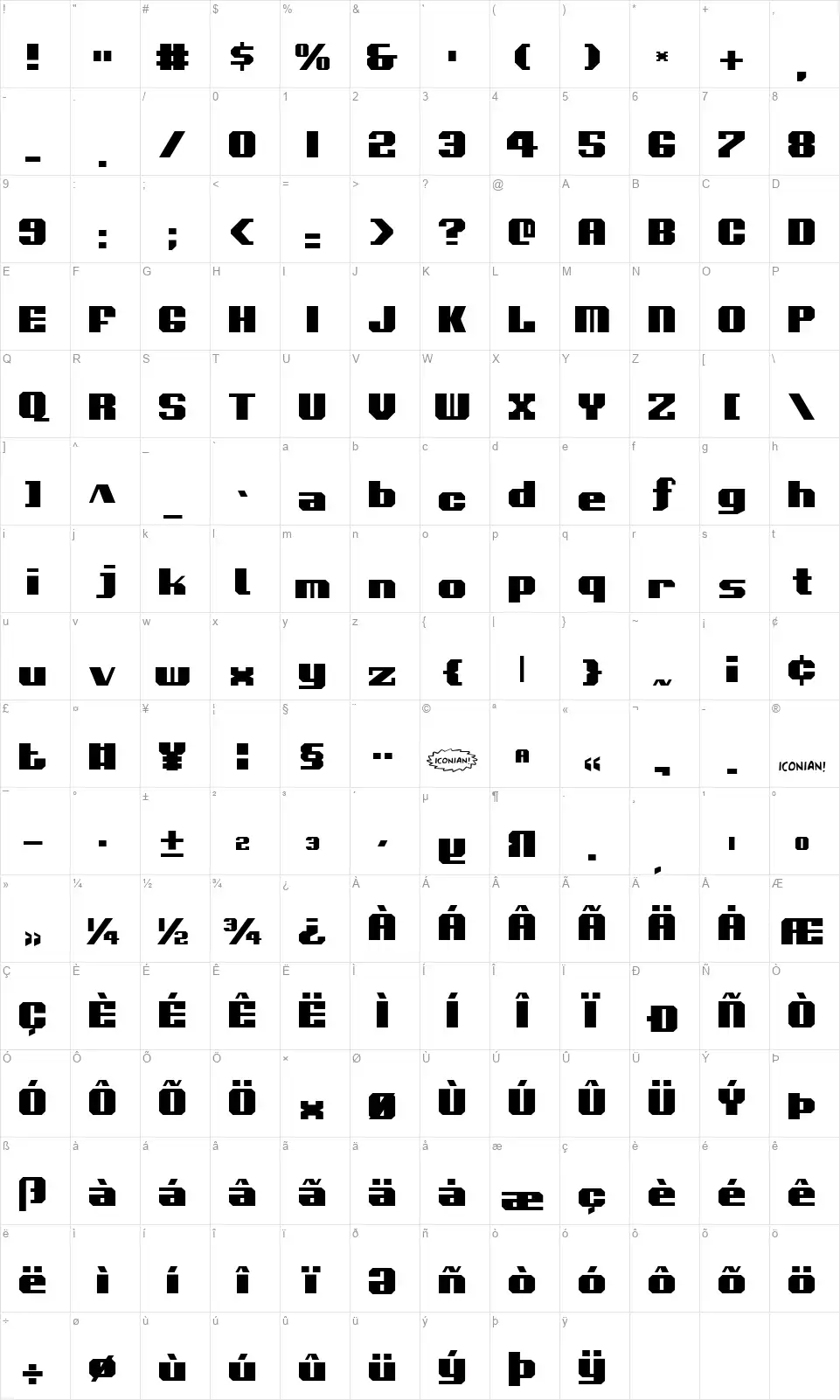 Voortrekker font character map