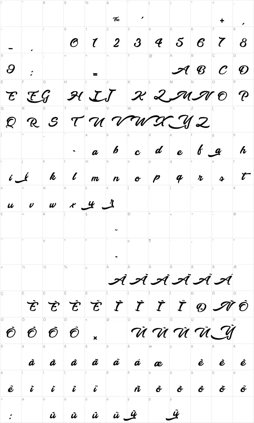 Walking in the Streetfont character map