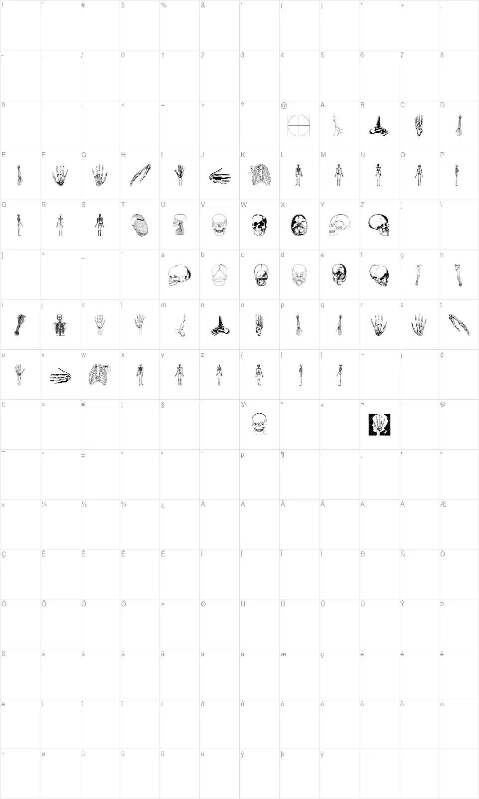 We Insidefont character map