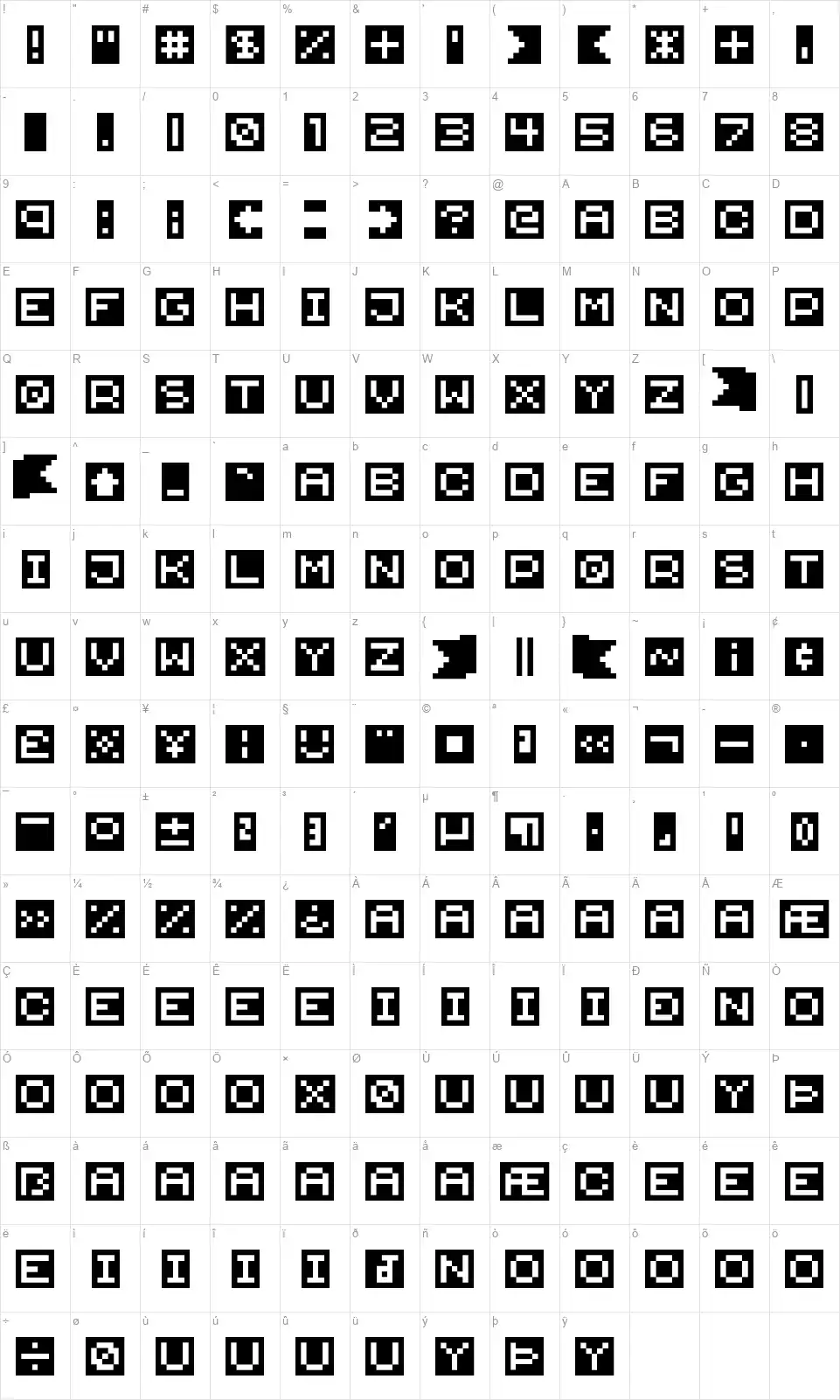 Weymouth Ribbonfont character map