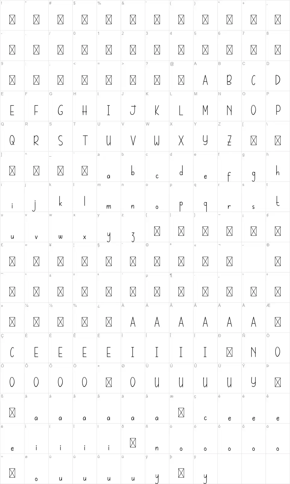 Whateva Dayfont character map