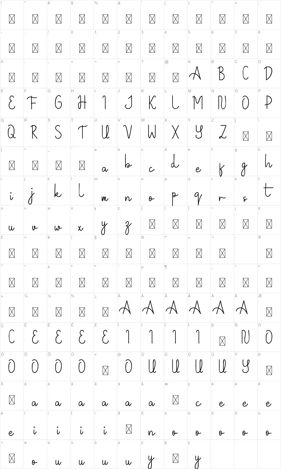 Whateva Day Scriptfont character map