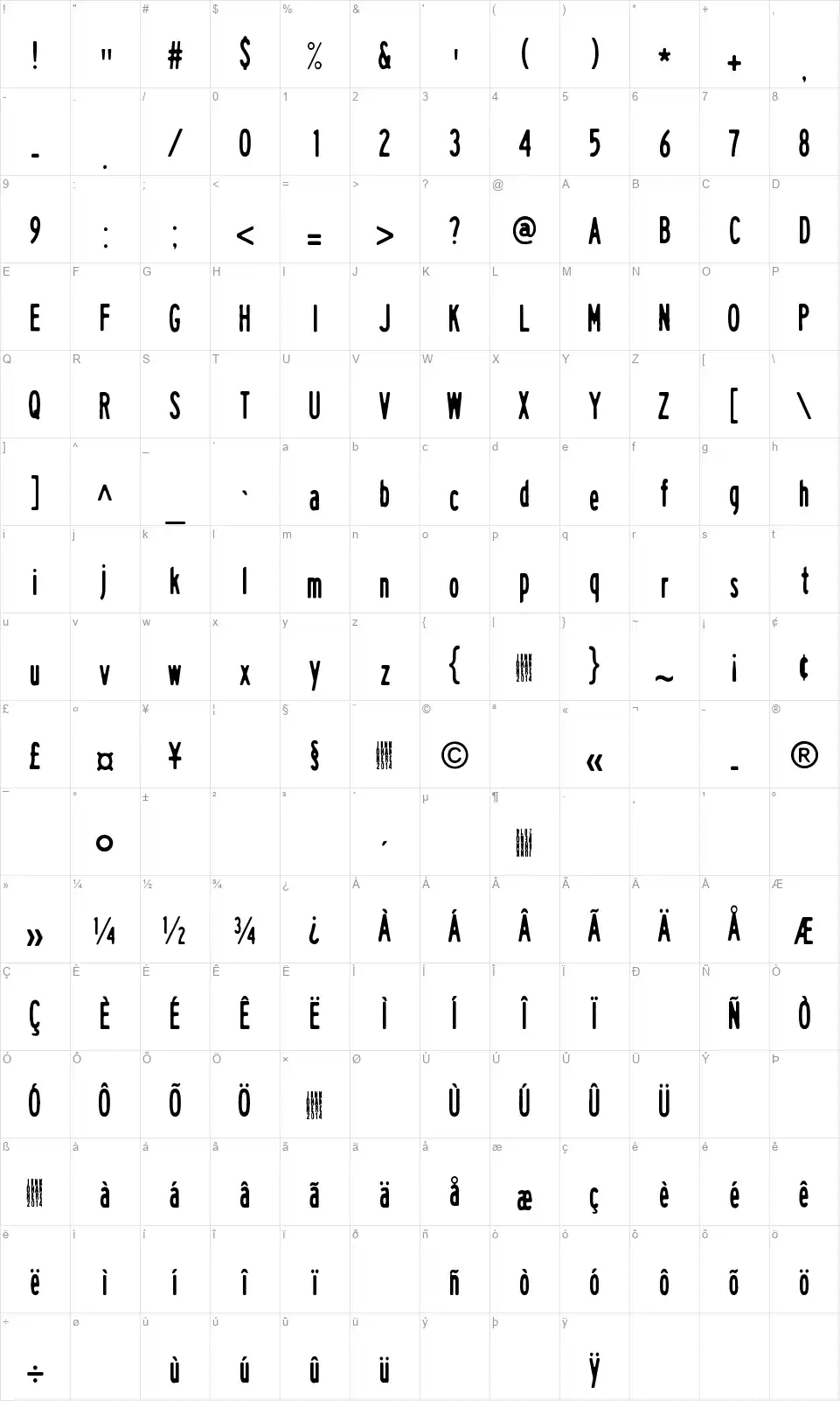 White Elkfont character map