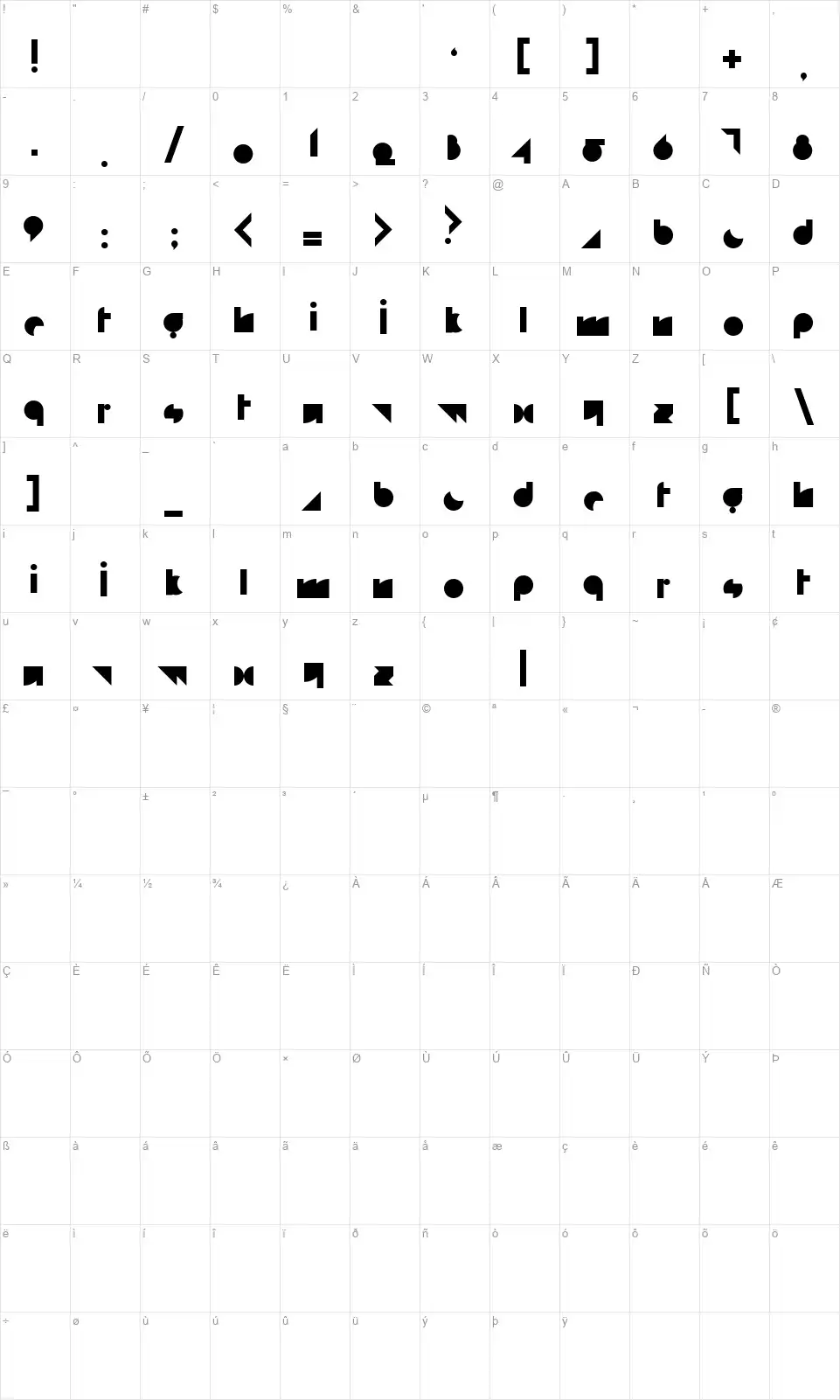 White Rabbitfont character map