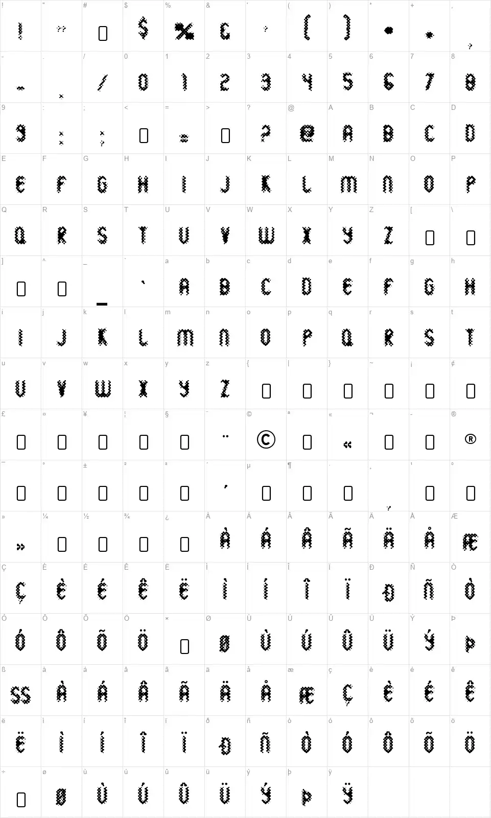 WildSewerage-Regularfont character map