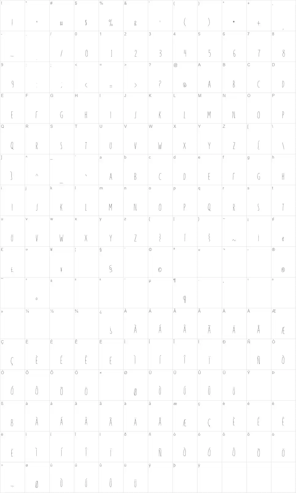 Windsorfont character map