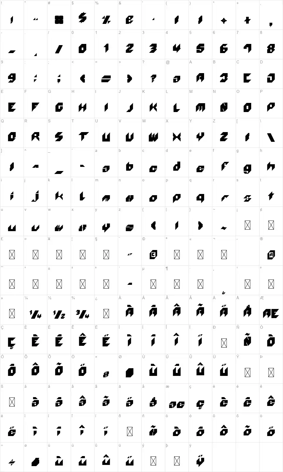 Wolf 100font character map