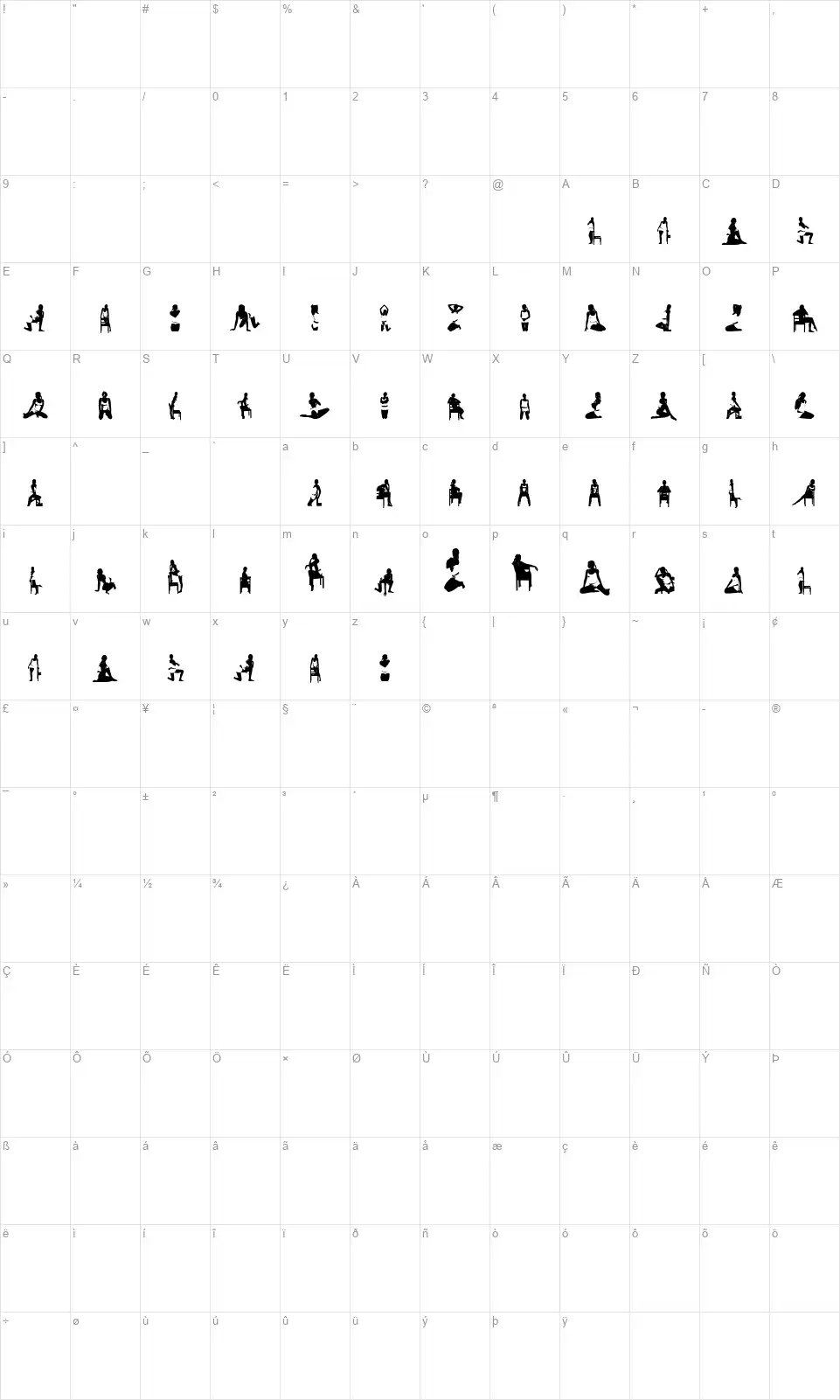 Woman Silhouettesfont character map