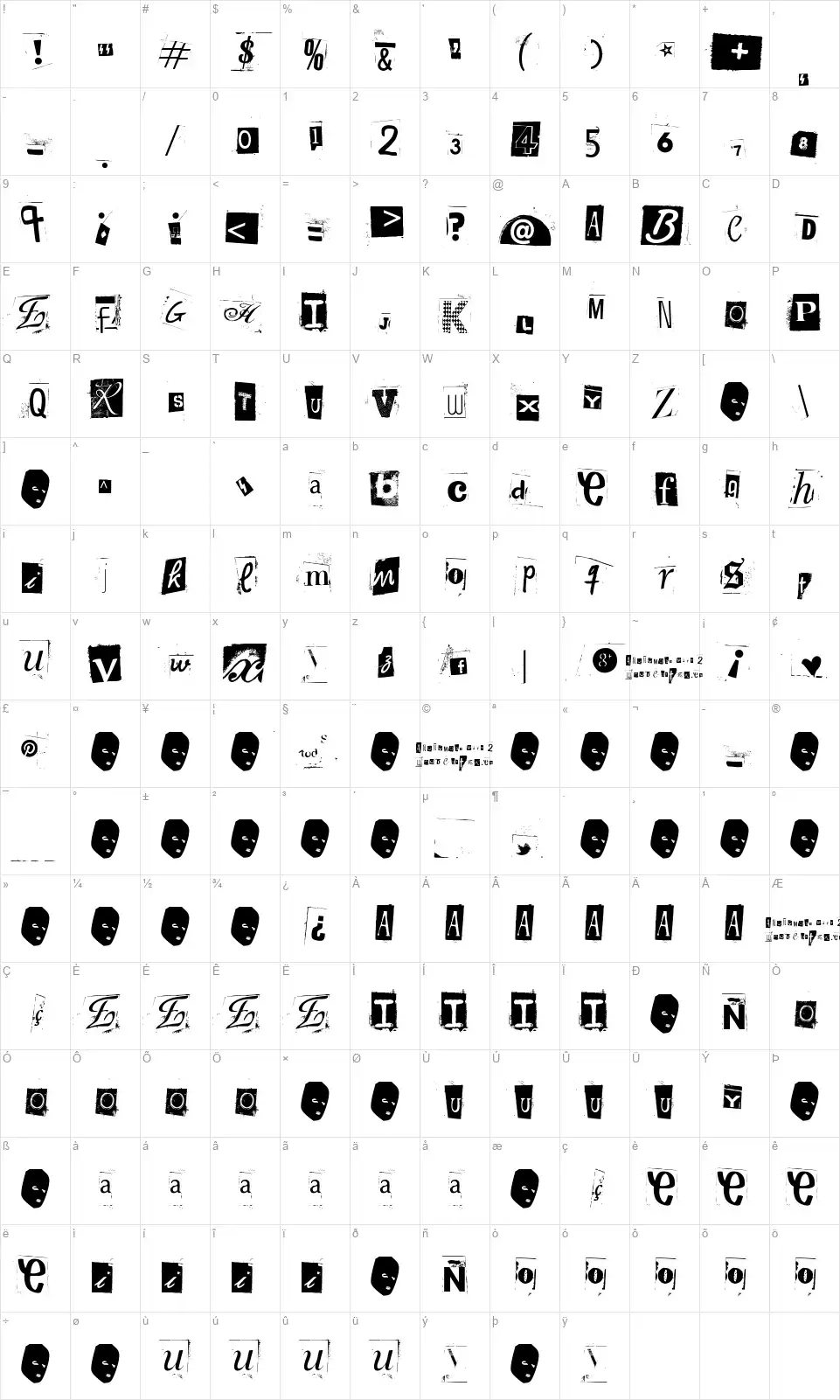 Woodcutter Anonymous part 2font character map