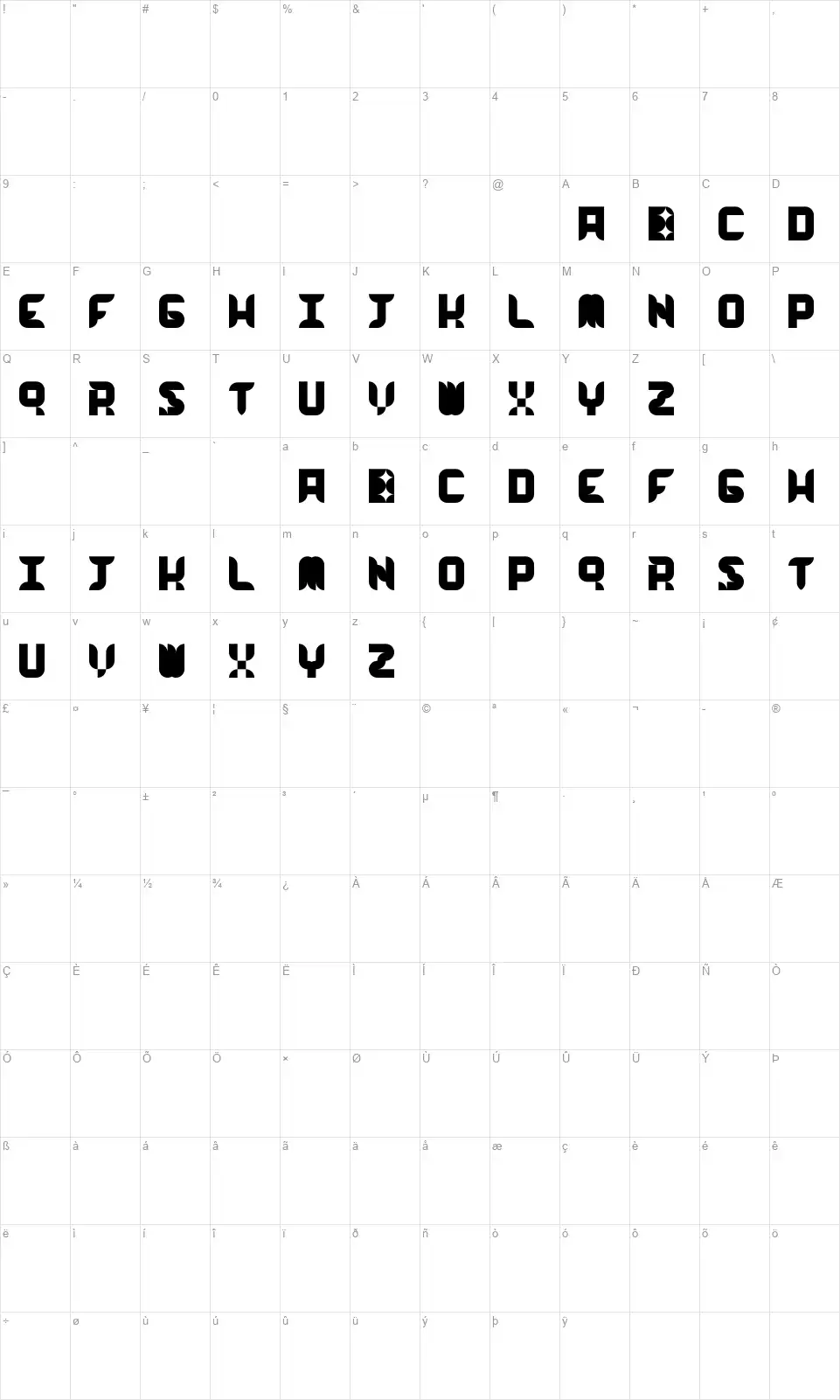 Work Work Workfont character map
