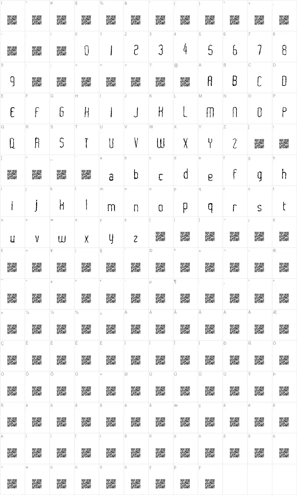 World Shockerfont character map