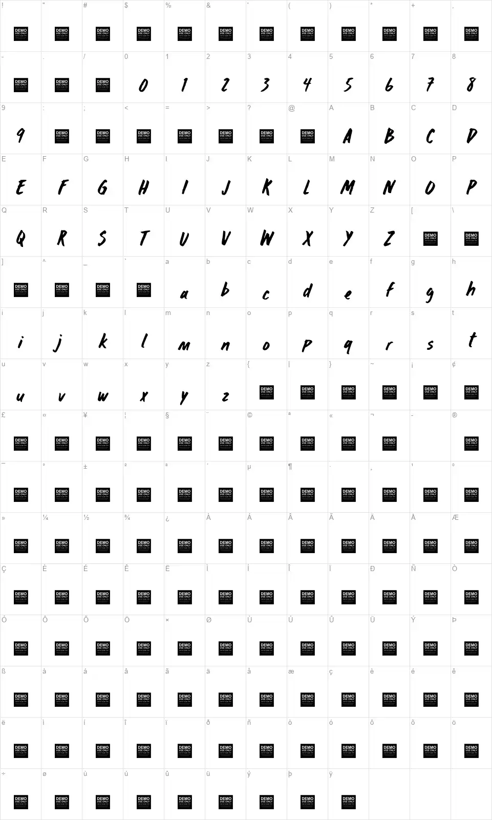 Wreck Shopfont character map