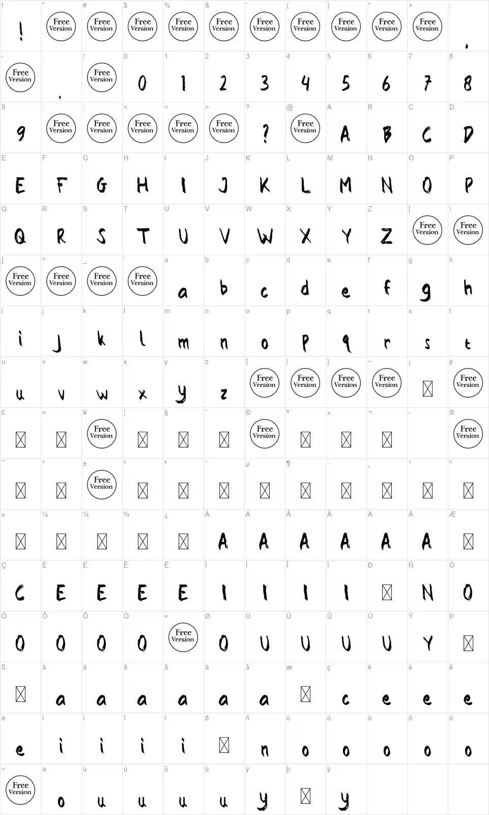 Wrongfont character map