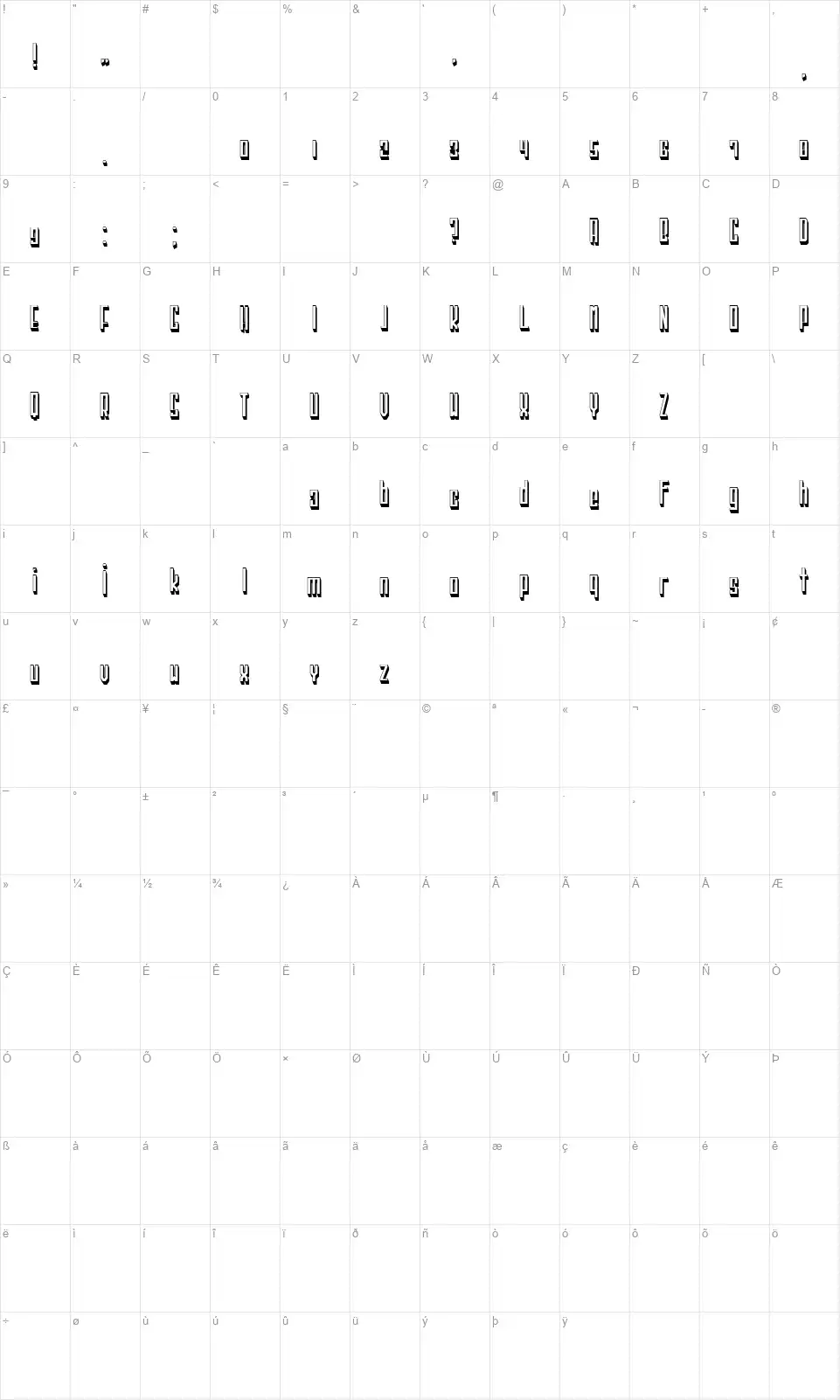 Xeniafont character map