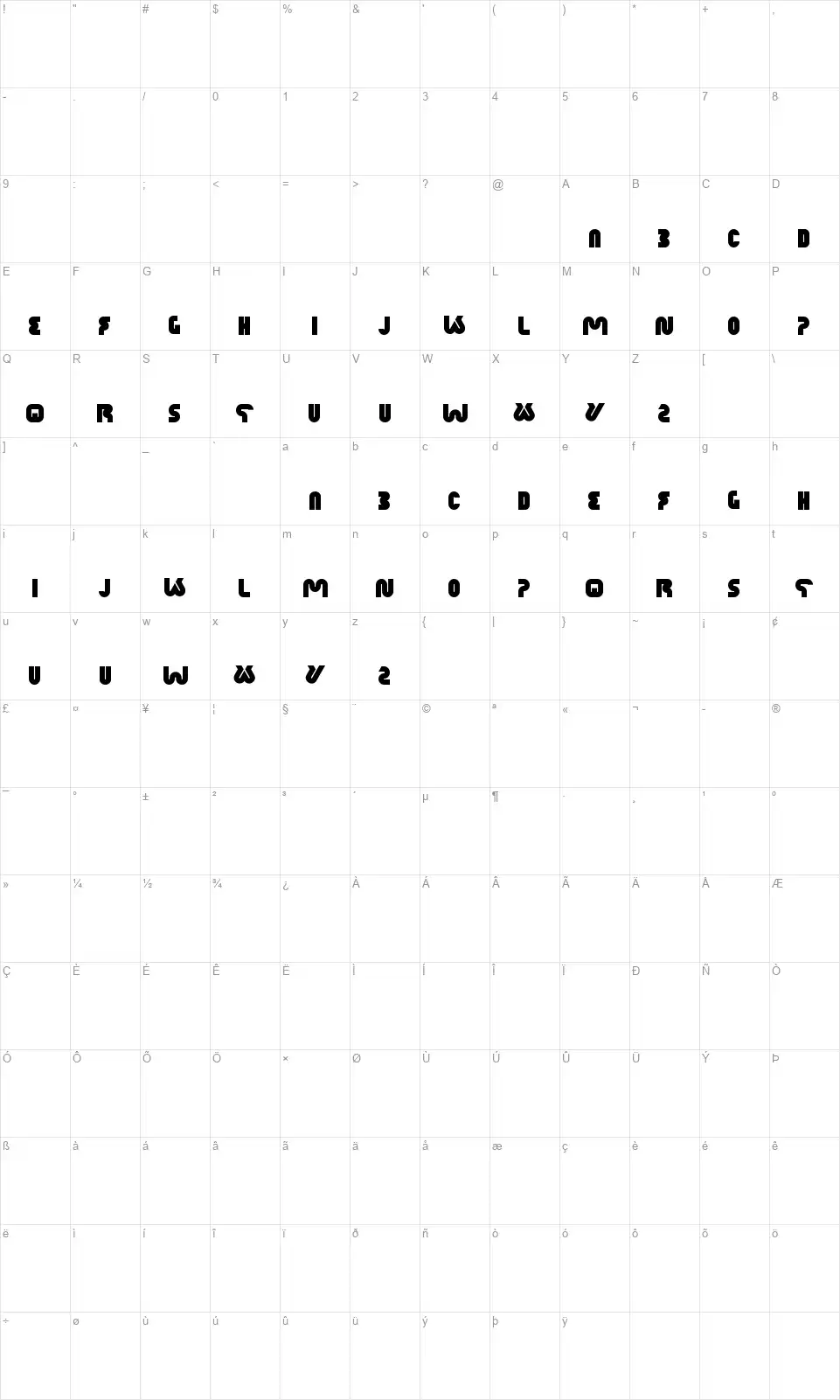 Xtreme Bikefont character map