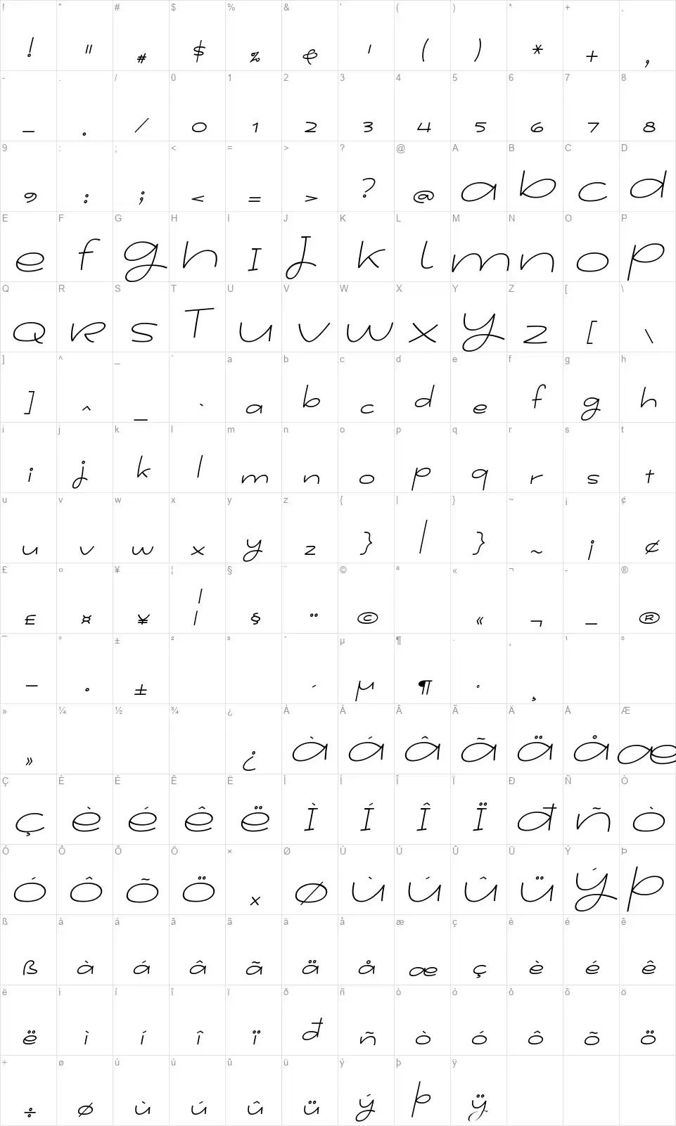 Youthing October Fourteenfont character map
