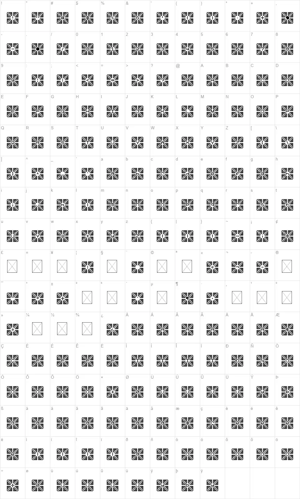 Zigouratifont character map
